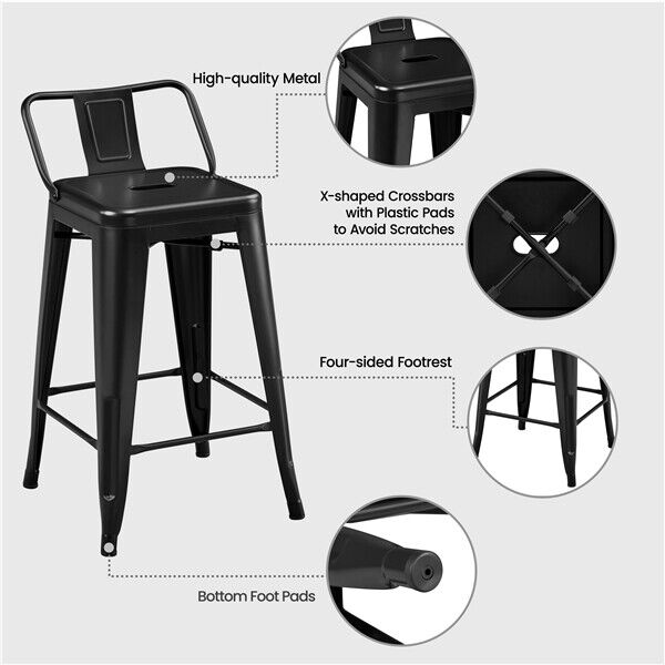 Counter Stools Metal Bar Stools set of 4 Armless Low Back Bar Chairs Matte Black