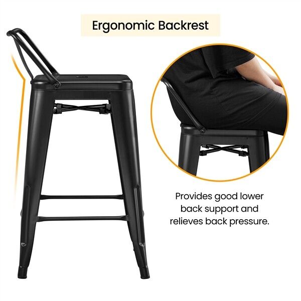 Counter Stools Metal Bar Stools set of 4 Armless Low Back Bar Chairs Matte Black
