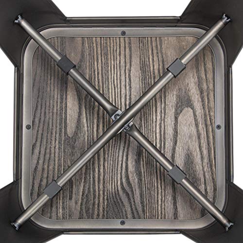 Yaheetech 24inch Metal Bar Stools Counter Height Barstools High Backless Industrial Stackable Metal Chairs with Wood Seat/Top Indoor/Outdoor Set of 4, Gun Metal