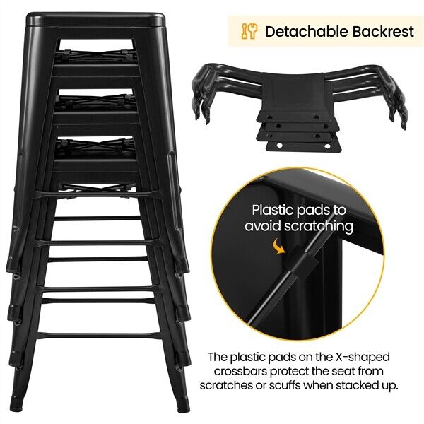 Counter Stools Metal Bar Stools set of 4 Armless Low Back Bar Chairs Matte Black