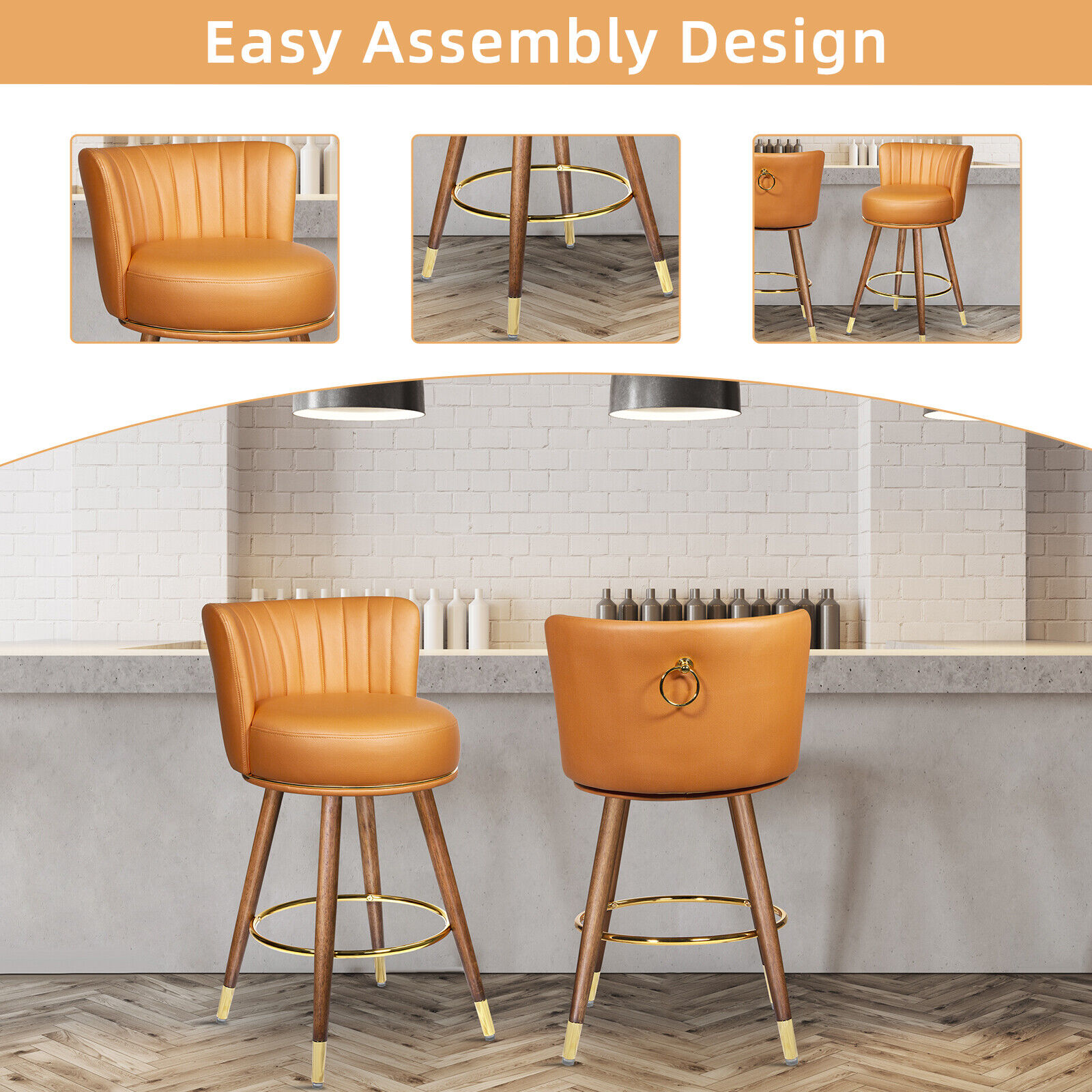 Set of 4 Bar Stools Swivel Leather Counter Height Stool Kitchen Dining Chairs