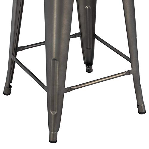 Yaheetech 24inch Metal Bar Stools Counter Height Barstools High Backless Industrial Stackable Metal Chairs with Wood Seat/Top Indoor/Outdoor Set of 4, Gun Metal