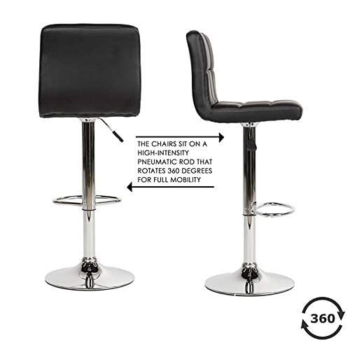 BestOffice Bar Stool Barstools Bar Chairs Counter Height Adjustable Swivel Stool with Back PU Leather Kitchen Counter Stools Set of 2 Dining Chairs (Black)