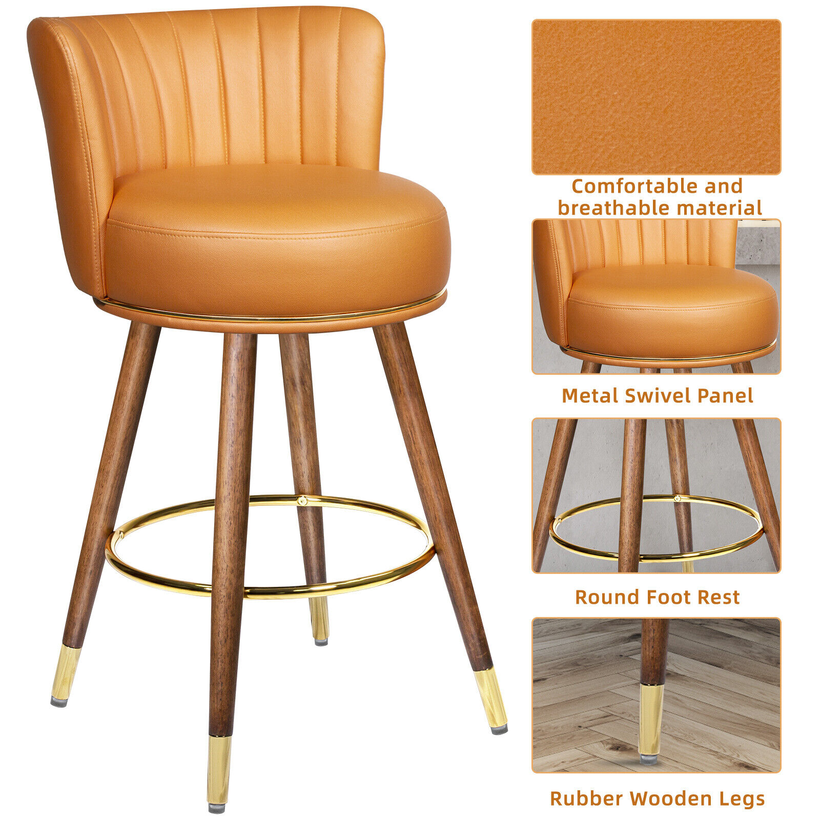 Set of 4 Bar Stools Swivel Leather Counter Height Stool Kitchen Dining Chairs