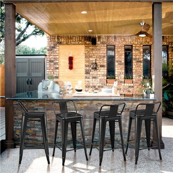 Counter Stools Metal Bar Stools set of 4 Armless Low Back Bar Chairs Matte Black