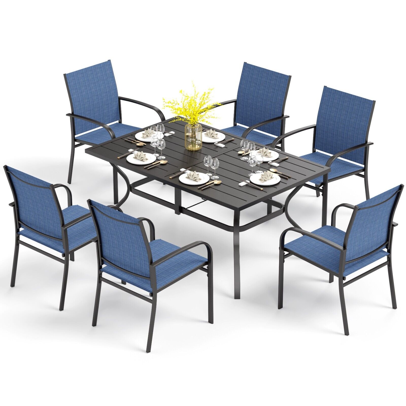 7 Piece Outdoor Patio Dining Set Stackable Chairs