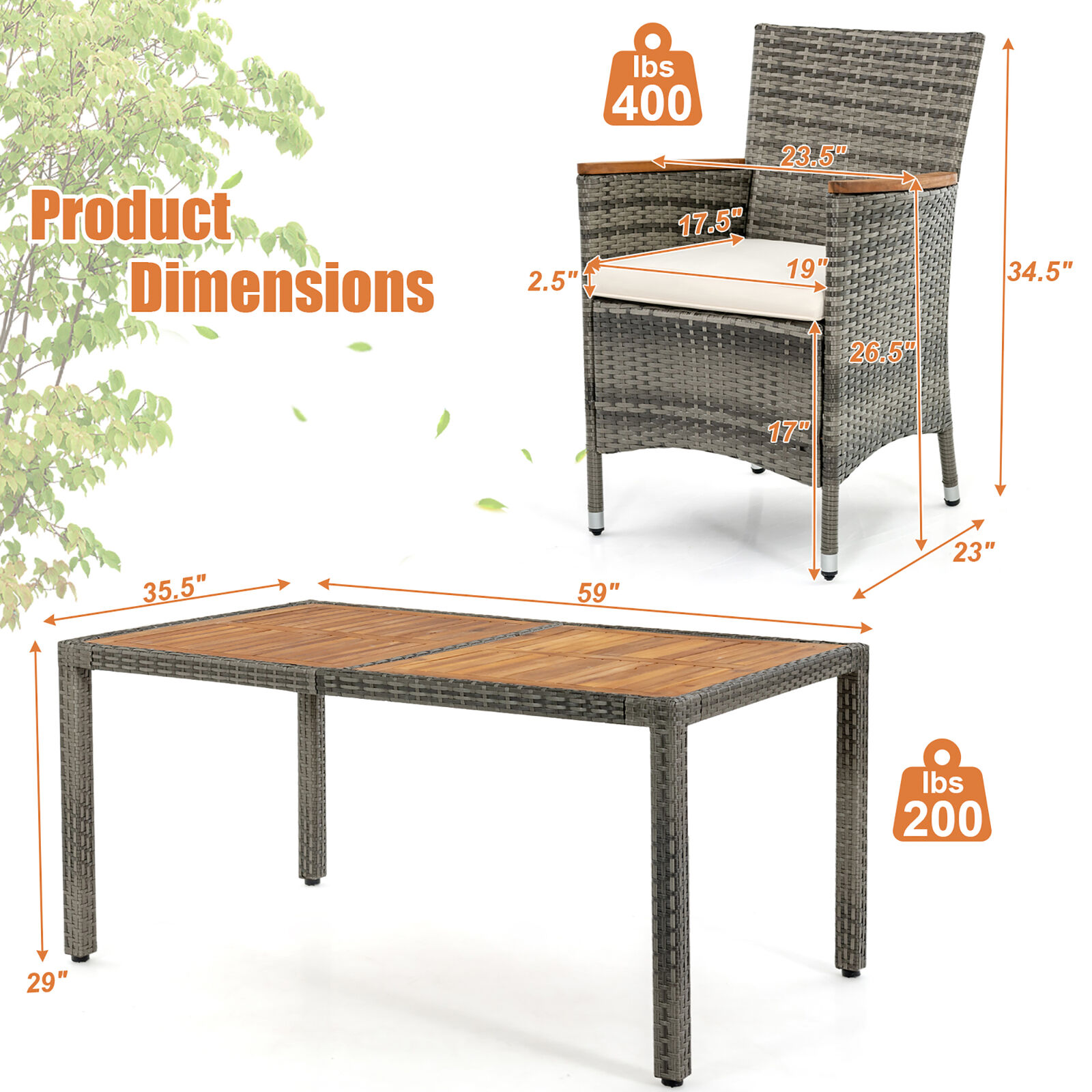 7PC Outdoor Patio Acacia Wood Rattan Dining Set