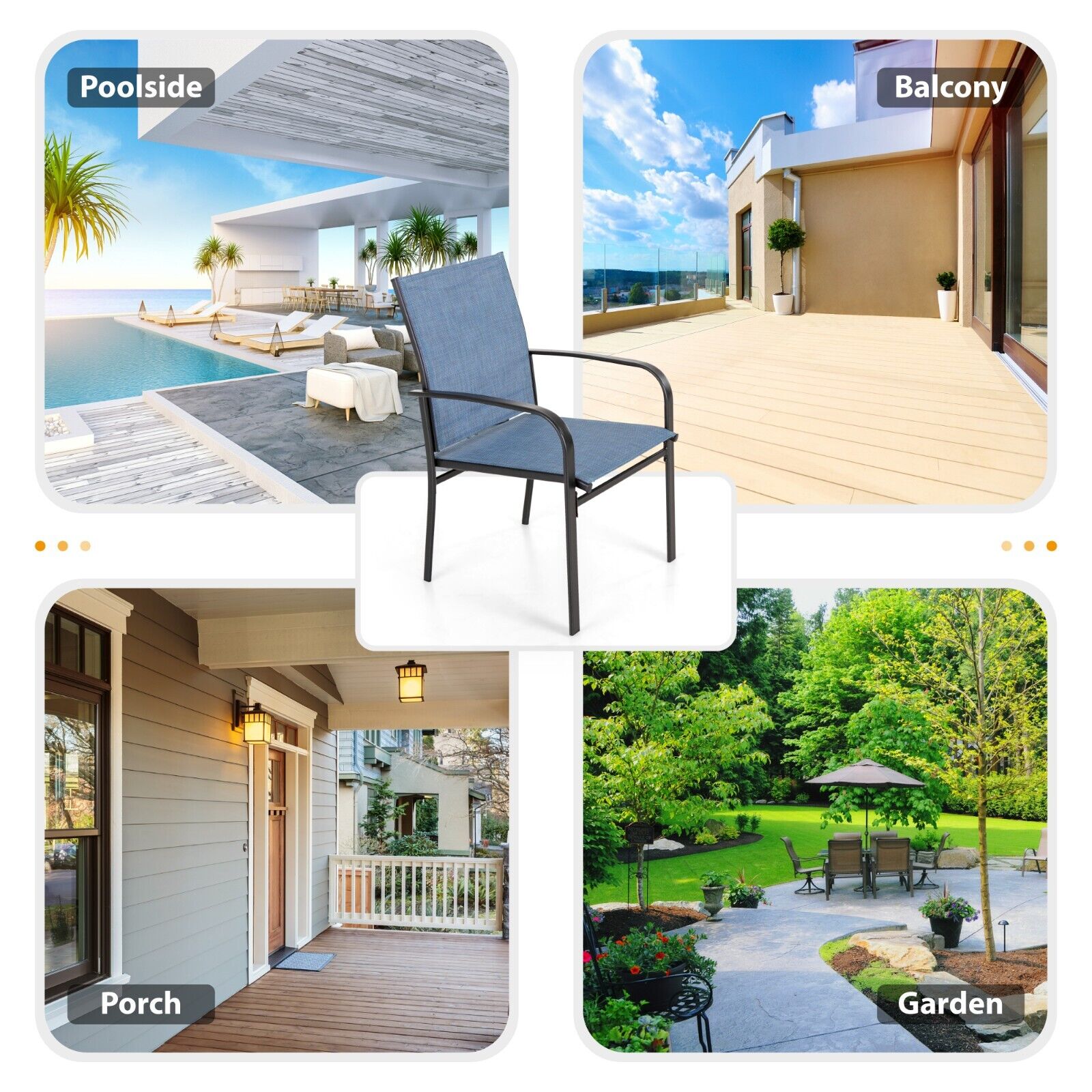 7 Piece Outdoor Patio Dining Set Stackable Chairs