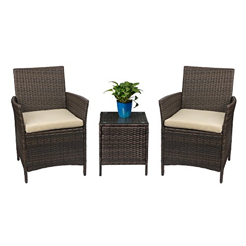 Devoko Patio Furniture Set: Rattan Wicker Chairs with Table