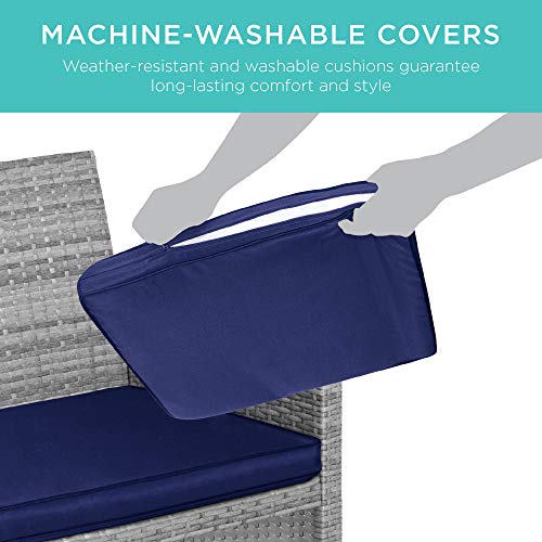 Outdoor Wicker Patio Conversation Furniture Set - Gray Wicker/Navy Cushions