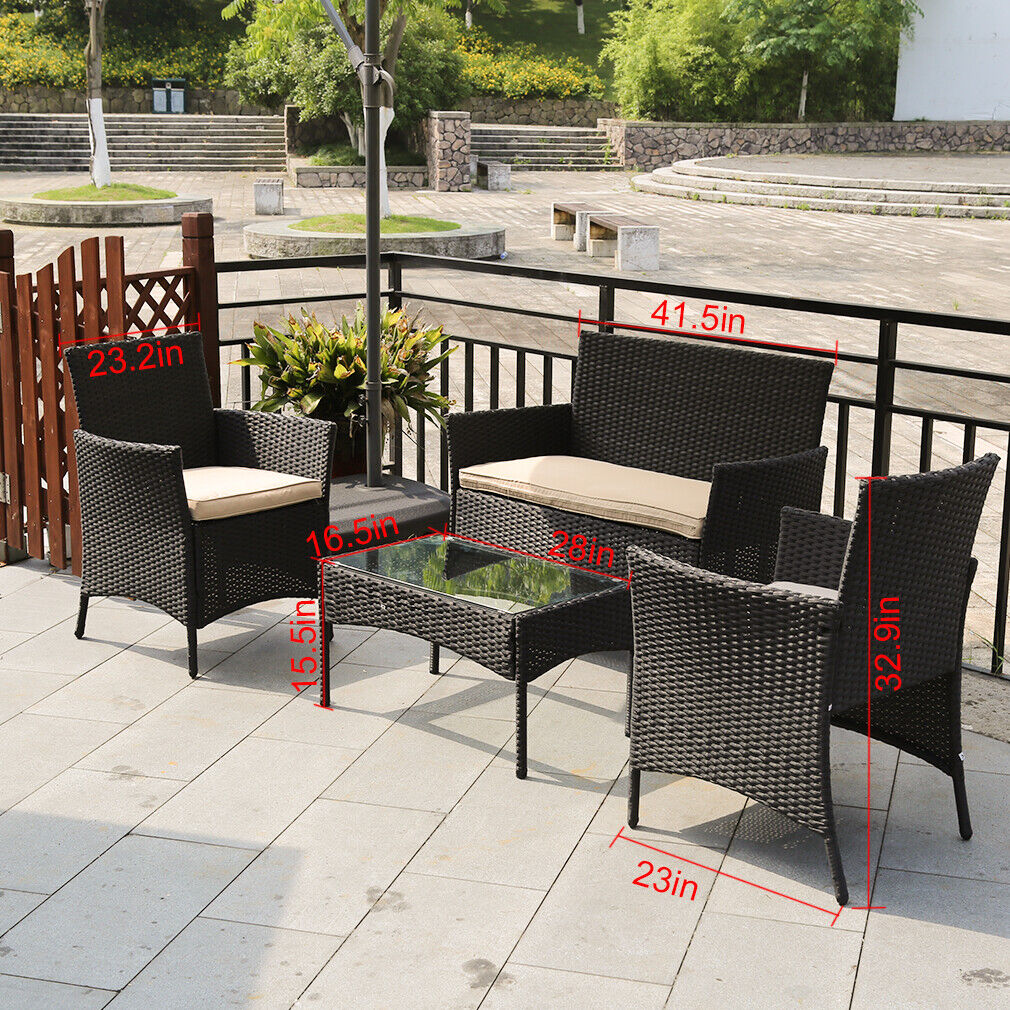4 Pcs Outdoor Wicker Patio Furniture Set