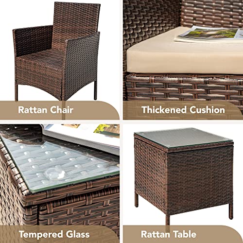 Devoko Patio Furniture Set: Rattan Wicker Chairs with Table