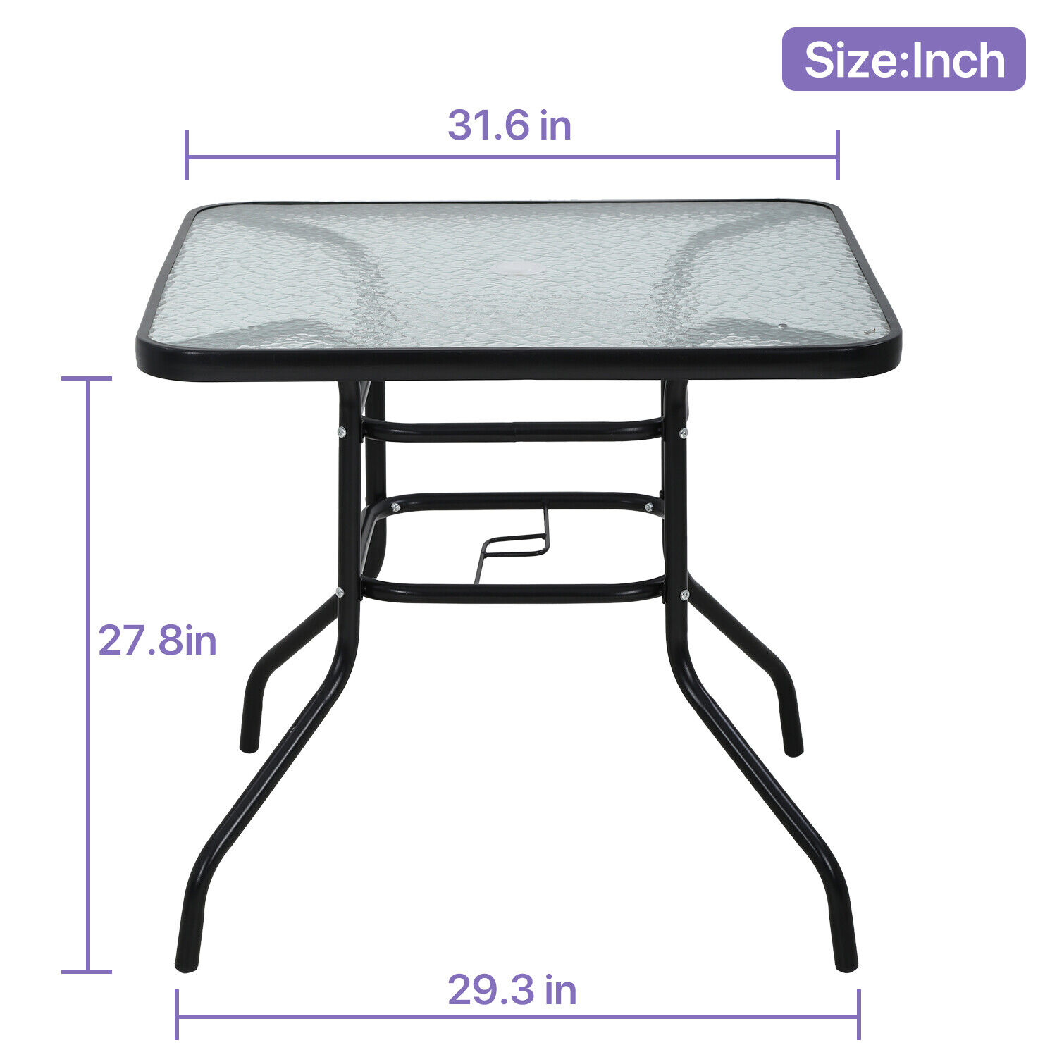 Square Outdoor Patio Dining Table with Umbrella Hole