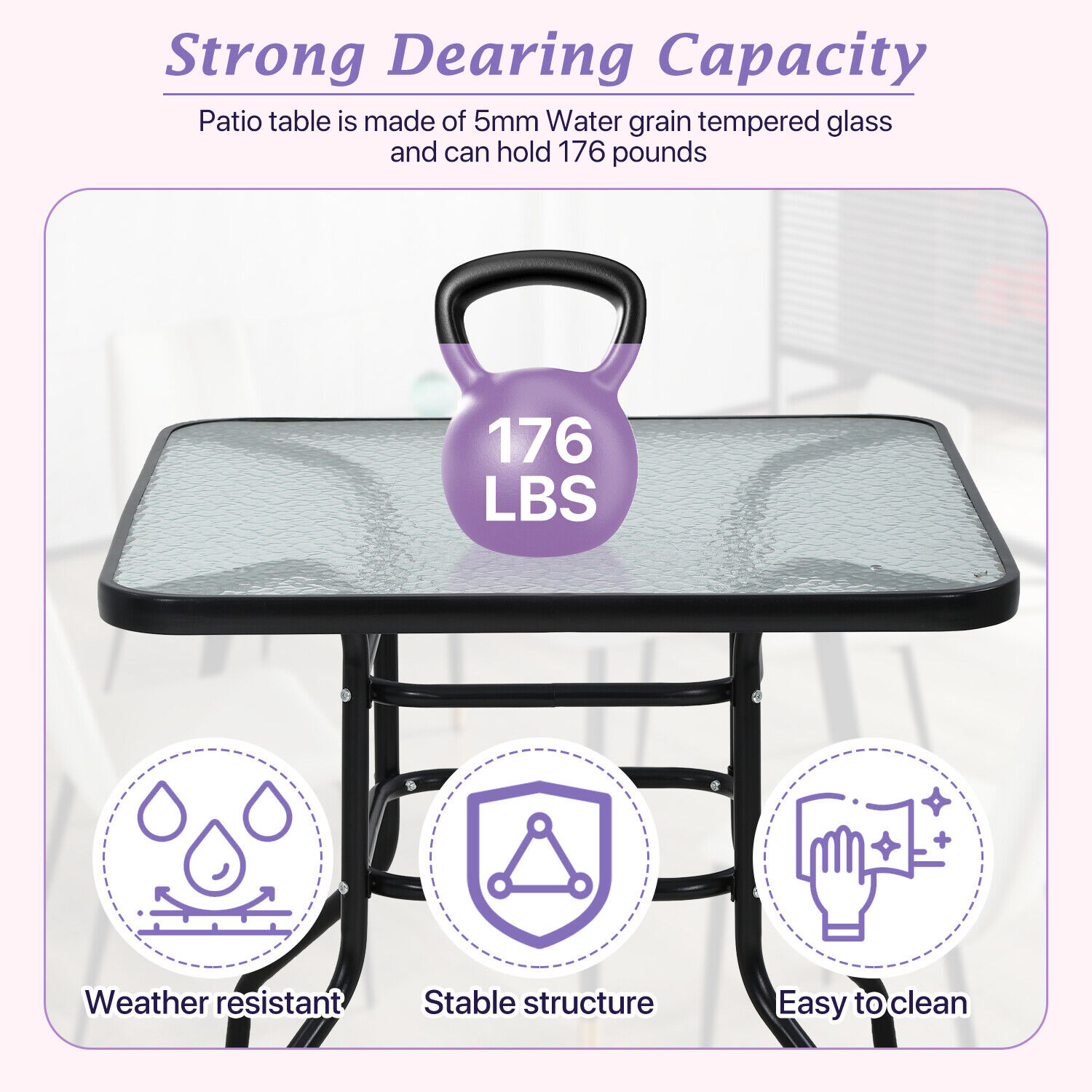 Square Outdoor Patio Dining Table with Umbrella Hole