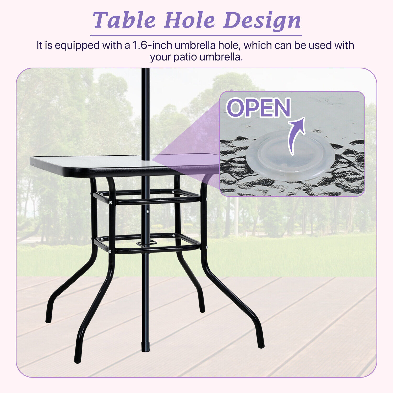 Square Outdoor Patio Dining Table with Umbrella Hole