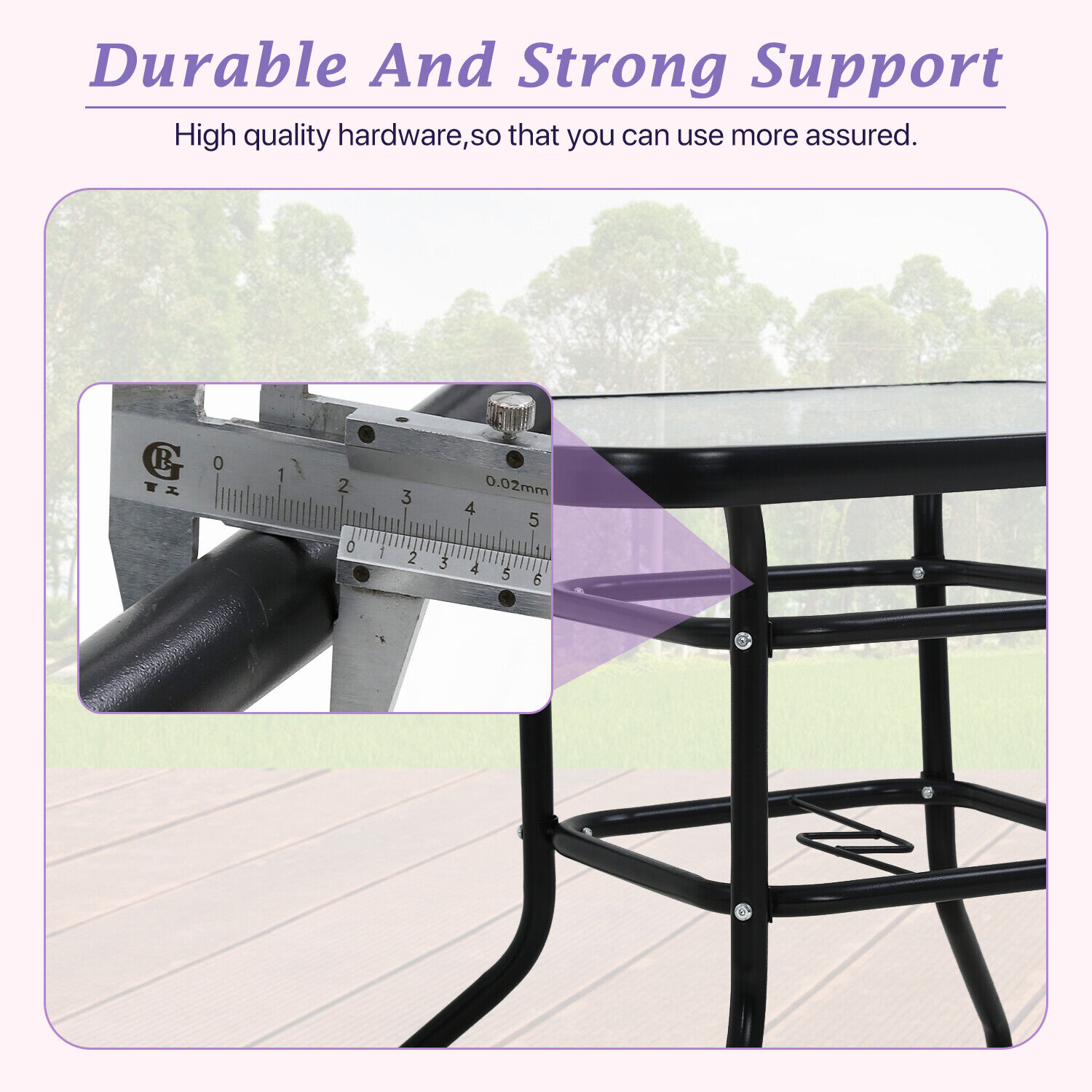 Square Outdoor Patio Dining Table with Umbrella Hole