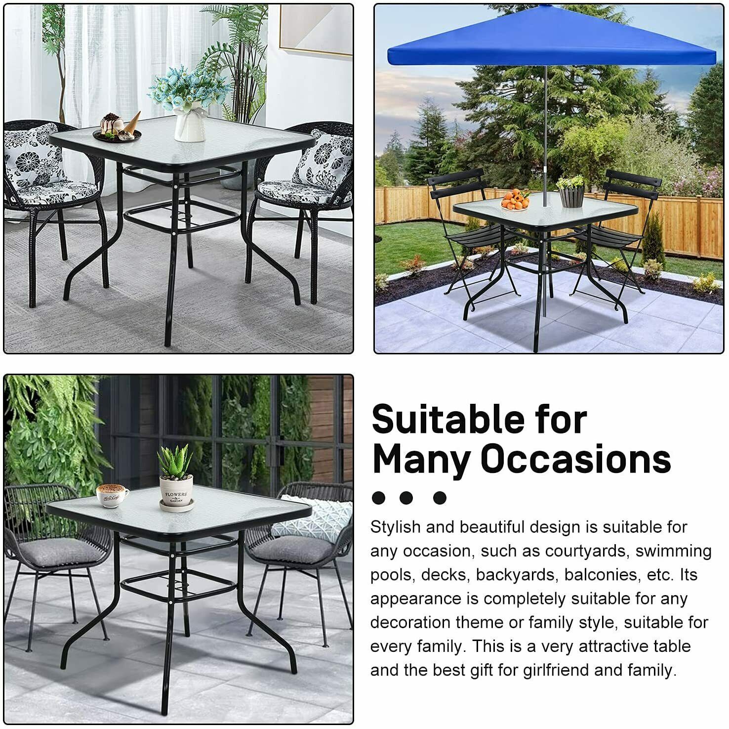 Square Outdoor Patio Dining Table with Umbrella Hole