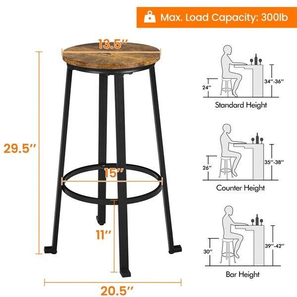 Bar Height Bar Stools Metal Barstools Counter Stools Backless Set of 2 Rustic