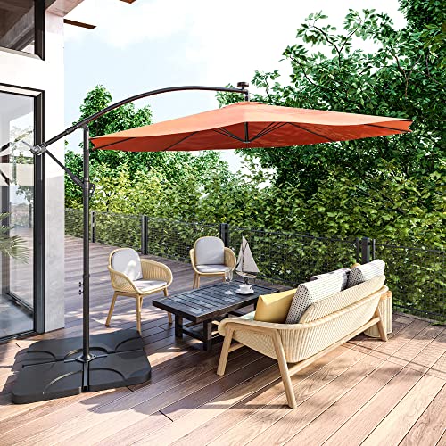 BELLEZE 10FT Cantilever Patio Umbrella with Cross Base, Offset Outdoor Umbrella with 8 Ribs, Tilt Crank, UV Protection Hanging Umbrella for Market Garden Deck Backyard Beach Pool Shade- Orange
