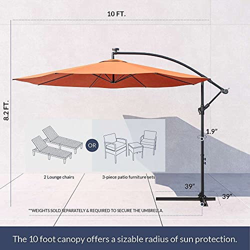 BELLEZE 10FT Cantilever Patio Umbrella with Cross Base, Offset Outdoor Umbrella with 8 Ribs, Tilt Crank, UV Protection Hanging Umbrella for Market Garden Deck Backyard Beach Pool Shade- Orange