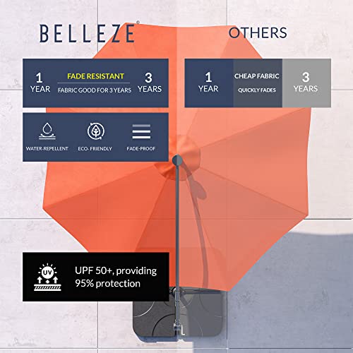 BELLEZE 10FT Cantilever Patio Umbrella with Cross Base, Offset Outdoor Umbrella with 8 Ribs, Tilt Crank, UV Protection Hanging Umbrella for Market Garden Deck Backyard Beach Pool Shade- Orange