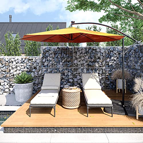 BELLEZE 10FT Cantilever Patio Umbrella with Cross Base, Offset Outdoor Umbrella with 8 Ribs, Tilt Crank, UV Protection Hanging Umbrella for Market Garden Deck Backyard Beach Pool Shade- Orange
