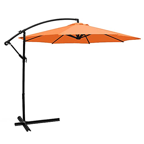 BELLEZE 10FT Cantilever Patio Umbrella with Cross Base, Offset Outdoor Umbrella with 8 Ribs, Tilt Crank, UV Protection Hanging Umbrella for Market Garden Deck Backyard Beach Pool Shade- Orange