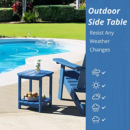 LUE BONA Adirondack Outdoor Side Table, Navy Blue Poly Outdoor Patio End Table Weather Resistant, Pool Composite Plastic Morden Side Table for Patio, Pool, Porch, Garden, Lawn