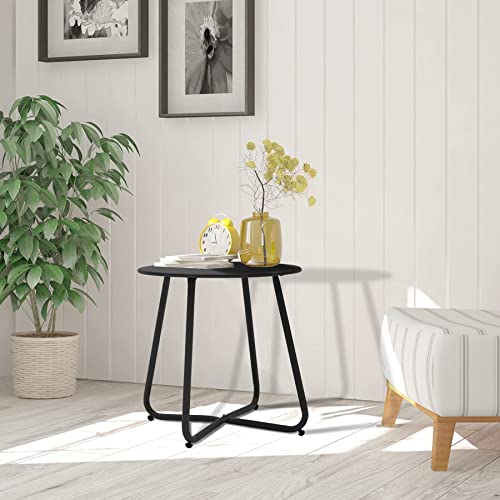 Waterproof Round Metal Outdoor Side Table, Black