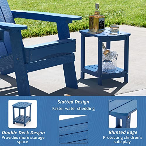 LUE BONA Adirondack Outdoor Side Table, Navy Blue Poly Outdoor Patio End Table Weather Resistant, Pool Composite Plastic Morden Side Table for Patio, Pool, Porch, Garden, Lawn