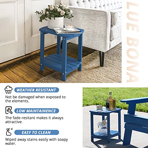 LUE BONA Adirondack Outdoor Side Table, Navy Blue Poly Outdoor Patio End Table Weather Resistant, Pool Composite Plastic Morden Side Table for Patio, Pool, Porch, Garden, Lawn
