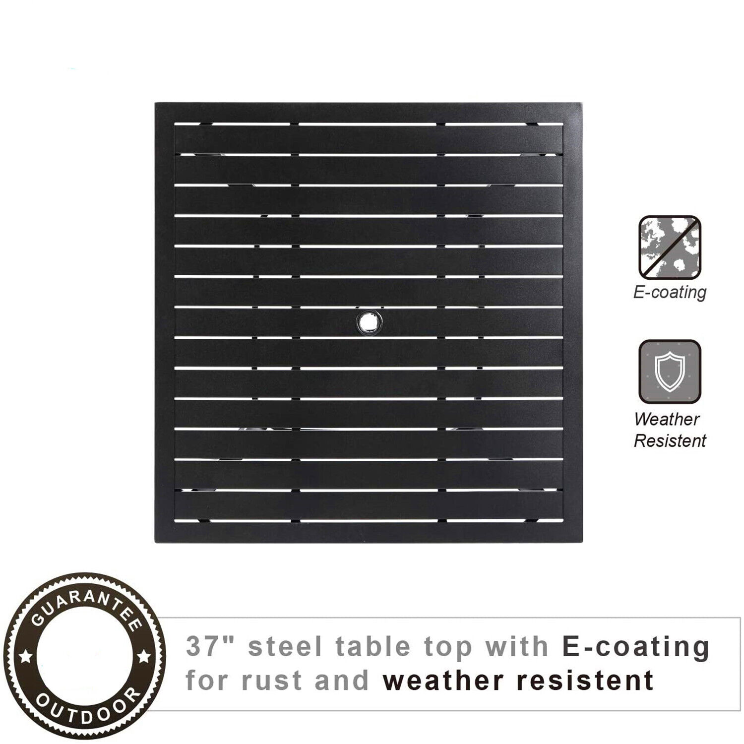 PHI VILLA Outdoor Dining Table with Umbrella Hole Metal Patio Table Square Black