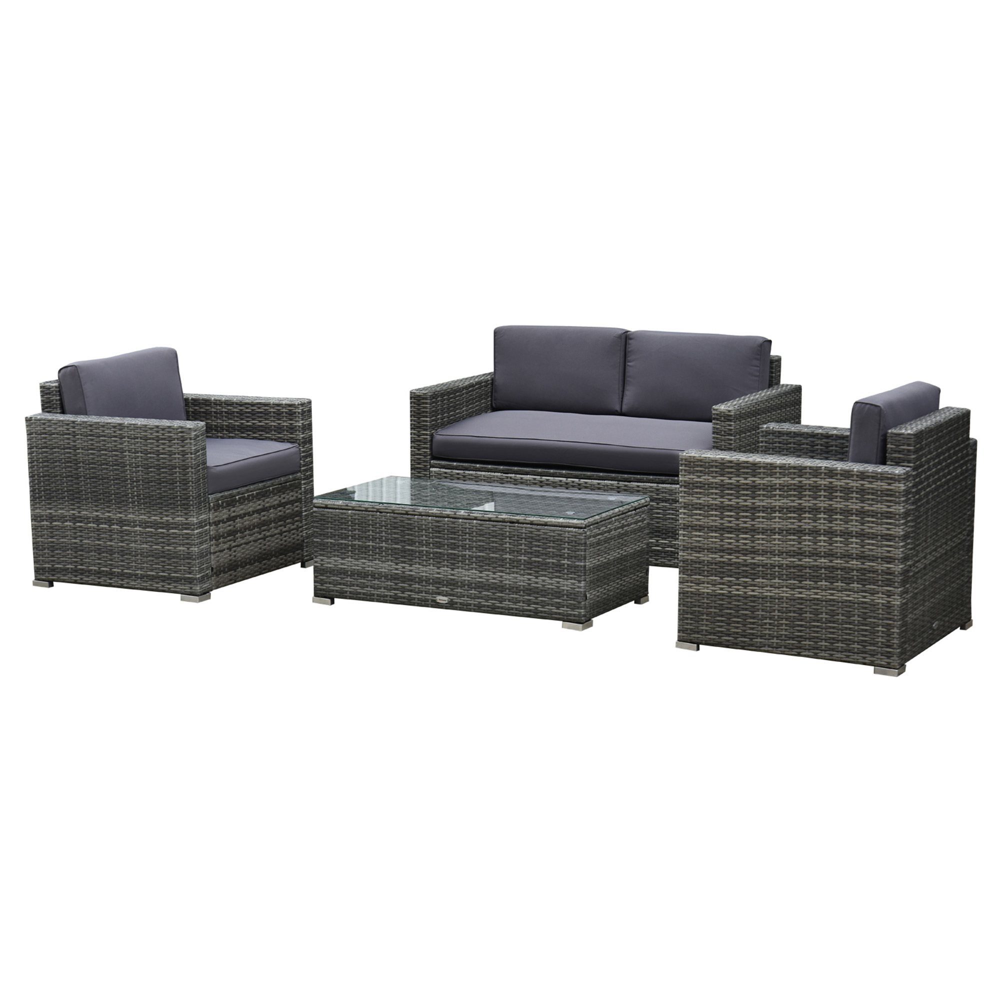 Outside Rattan Wicker Chair/Sectional Set for Patio w/ Glass Coffee Table