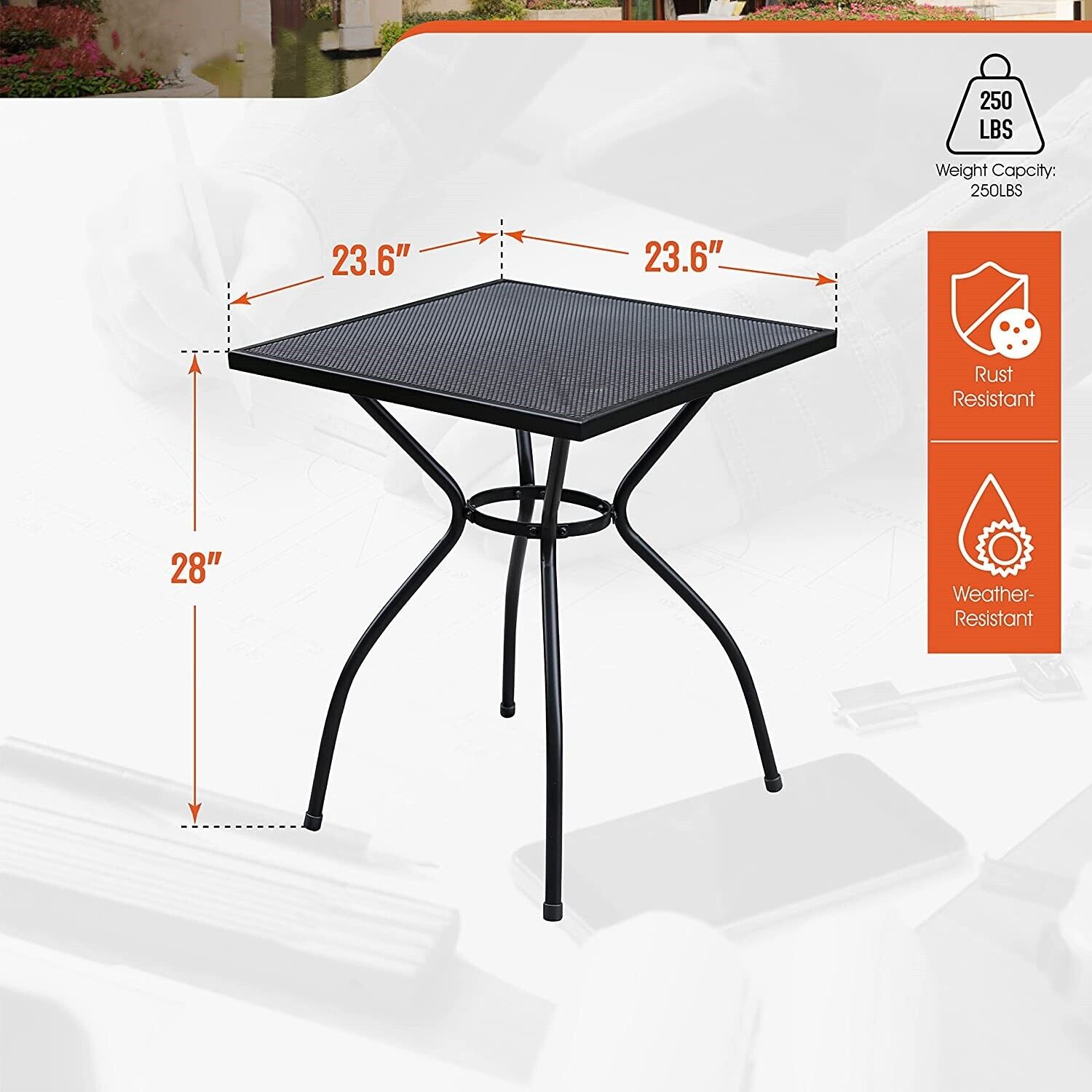 Outdoor Patio Dining Table 4 Person Square Garden Tables Metal Garden Furniture