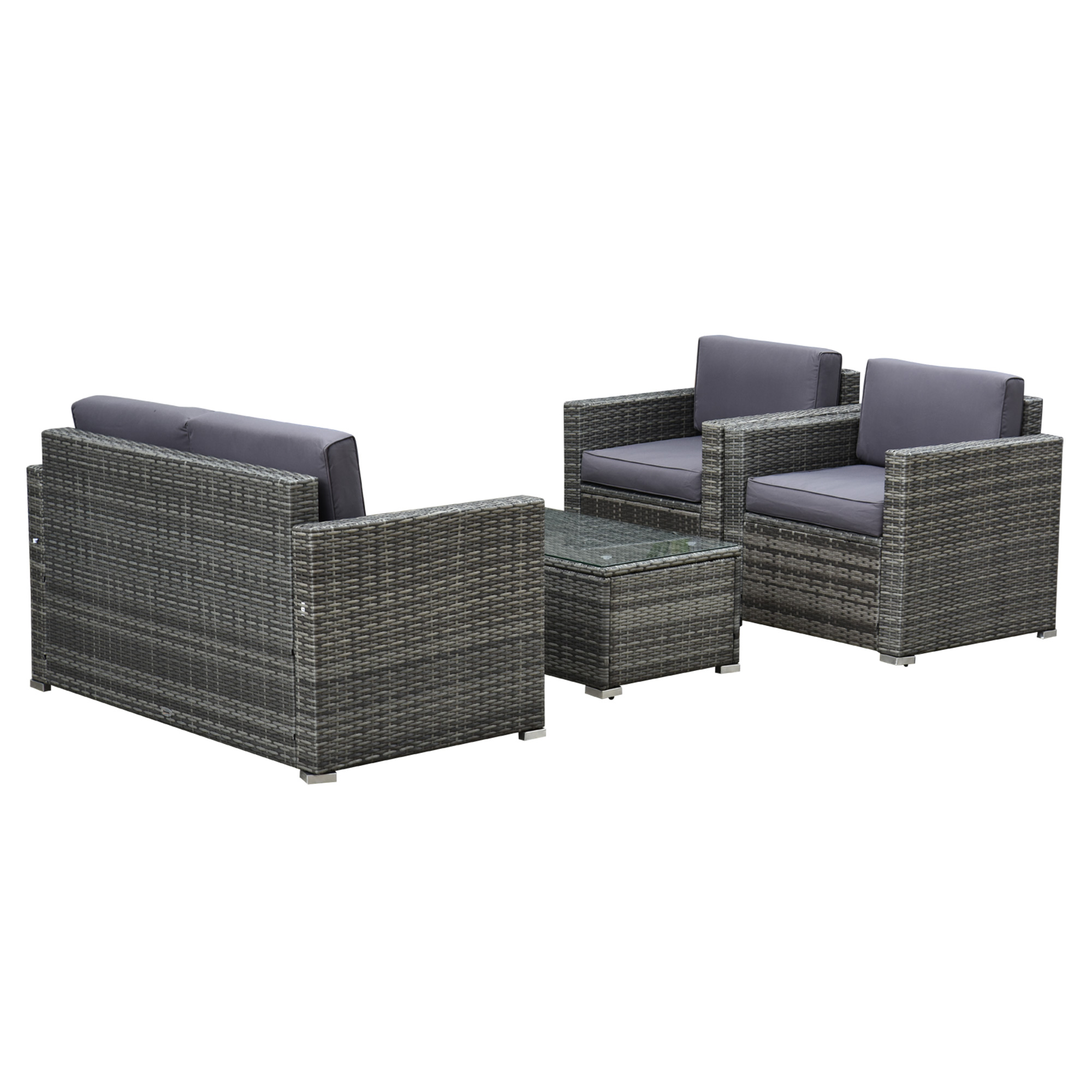 Outside Rattan Wicker Chair/Sectional Set for Patio w/ Glass Coffee Table