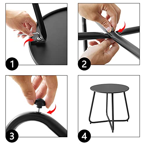 Waterproof Round Metal Outdoor Side Table, Black