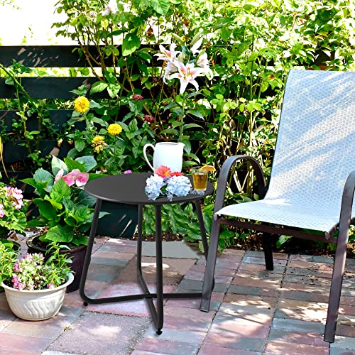 Waterproof Round Metal Outdoor Side Table, Black