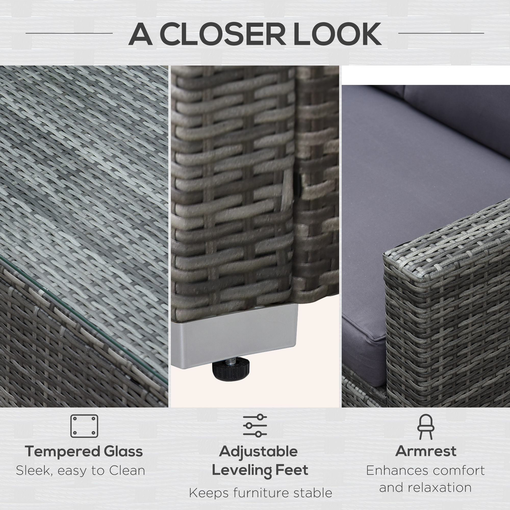 Outside Rattan Wicker Chair/Sectional Set for Patio w/ Glass Coffee Table