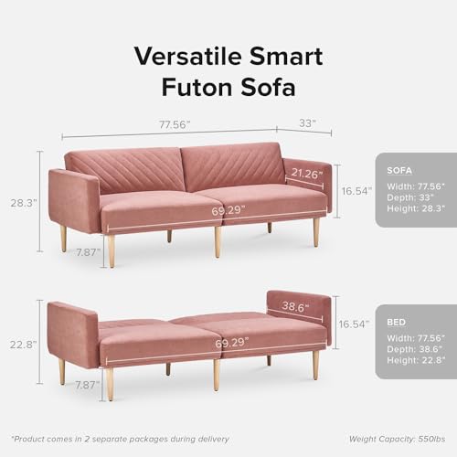 Chloe Futon Sofa Bed, Convertible Sleeper, 77.5" W