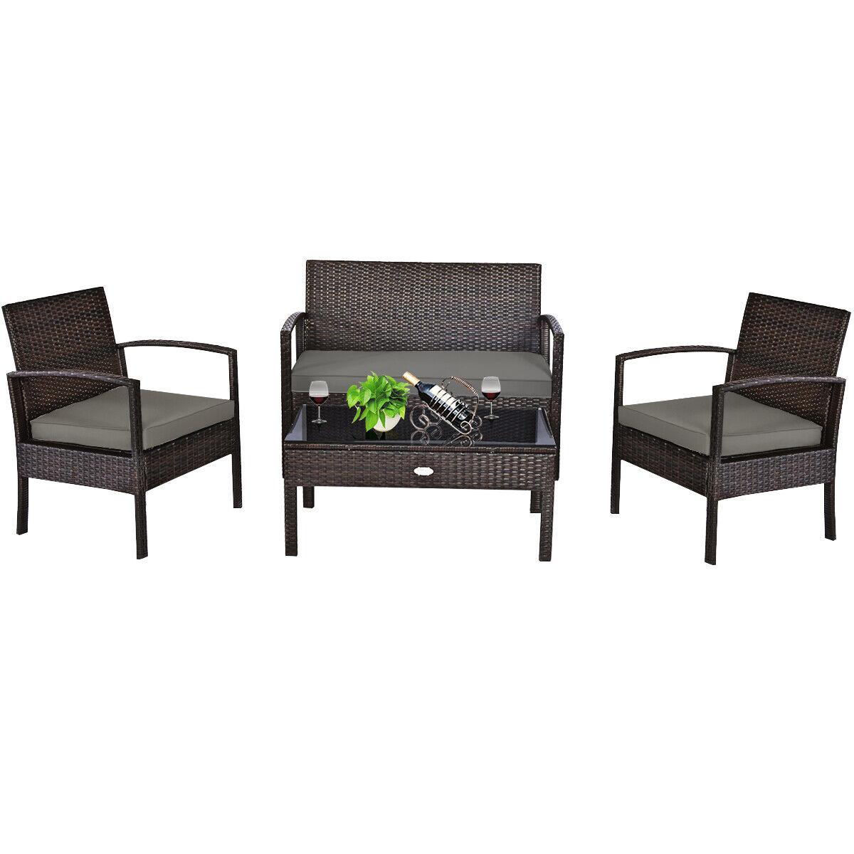 Outdoor Patio Rattan Furniture Set with Cushioned Sofa