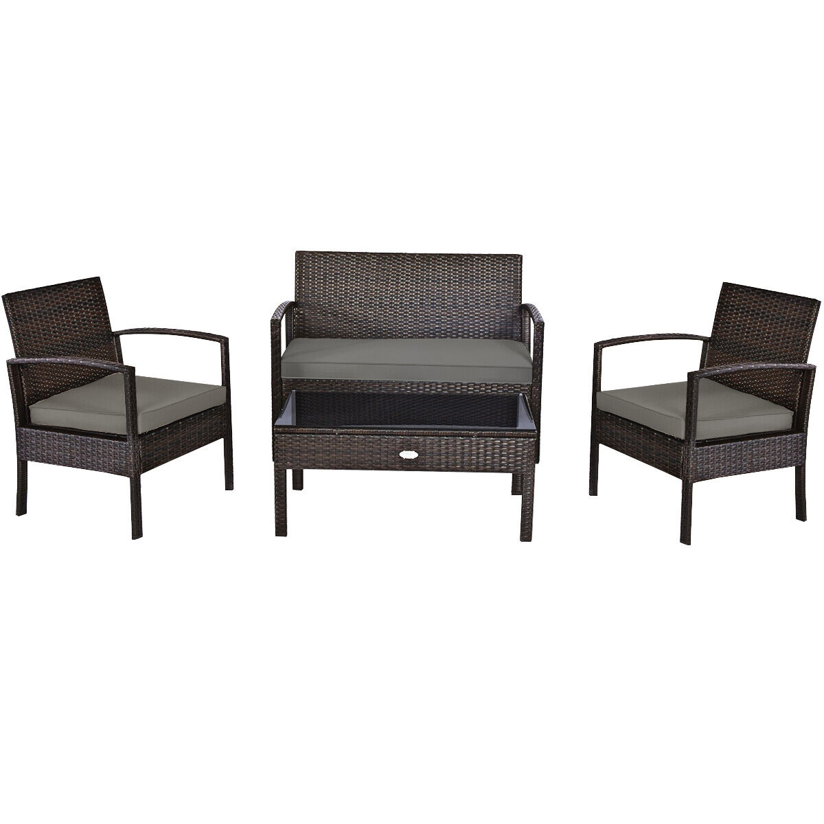 Outdoor Patio Rattan Furniture Set with Cushioned Sofa