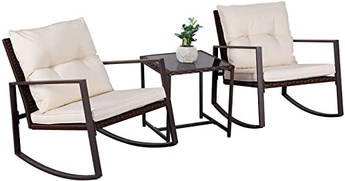 SUNCROWN Bistro Set Rocking Chairs with Coffee Table