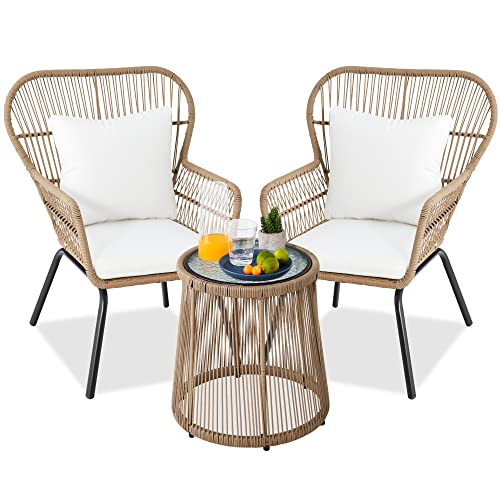 3-Piece Outdoor Wicker Bistro Set with Chairs and Table