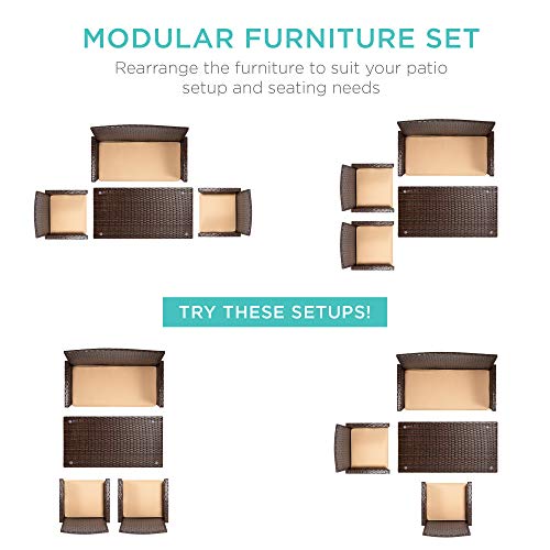 4-Piece Outdoor Wicker Patio Furniture Set - Brown Wicker/Beige Cushions