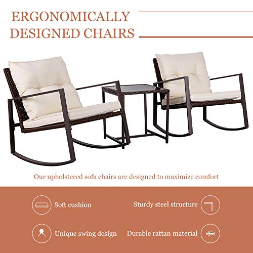 SUNCROWN Bistro Set Rocking Chairs with Coffee Table