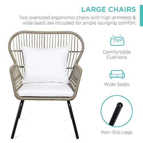 3-Piece Outdoor Wicker Bistro Set with Chairs and Table