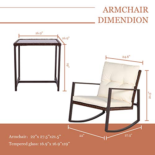 SUNCROWN Bistro Set Rocking Chairs with Coffee Table