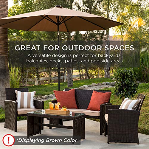 4-Piece Outdoor Wicker Patio Furniture Set - Brown Wicker/Beige Cushions