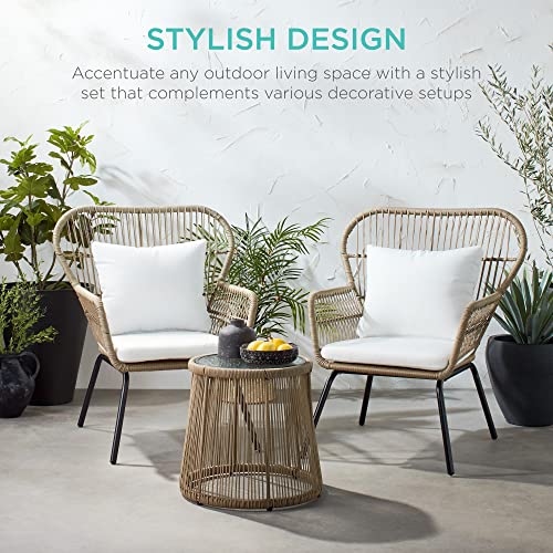 3-Piece Outdoor Wicker Bistro Set with Chairs and Table
