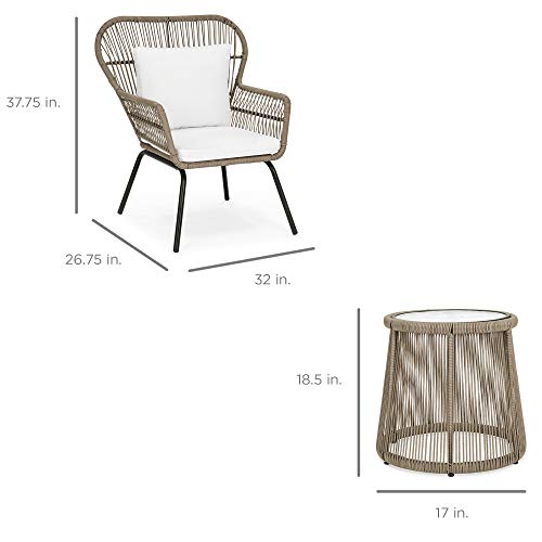 3-Piece Outdoor Wicker Bistro Set with Chairs and Table